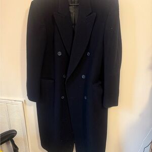 Elegant Navy Double-Breasted Trench Coat cashmere size 42R